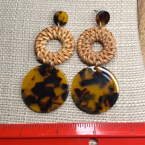Tripe Rattan and Acrylic Dangle Earrings - Picture 3 of 3